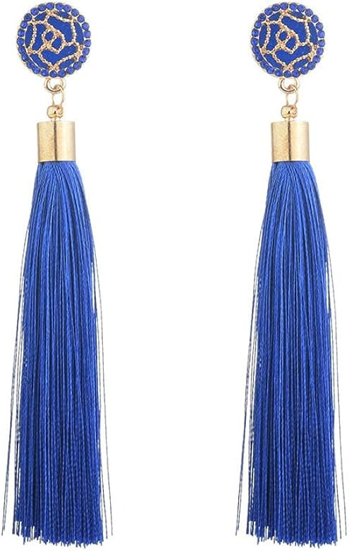 Rose Flower Long Tassel Earrings Colorful Bohemian Drop Dangle Earrings | Amazon (US)