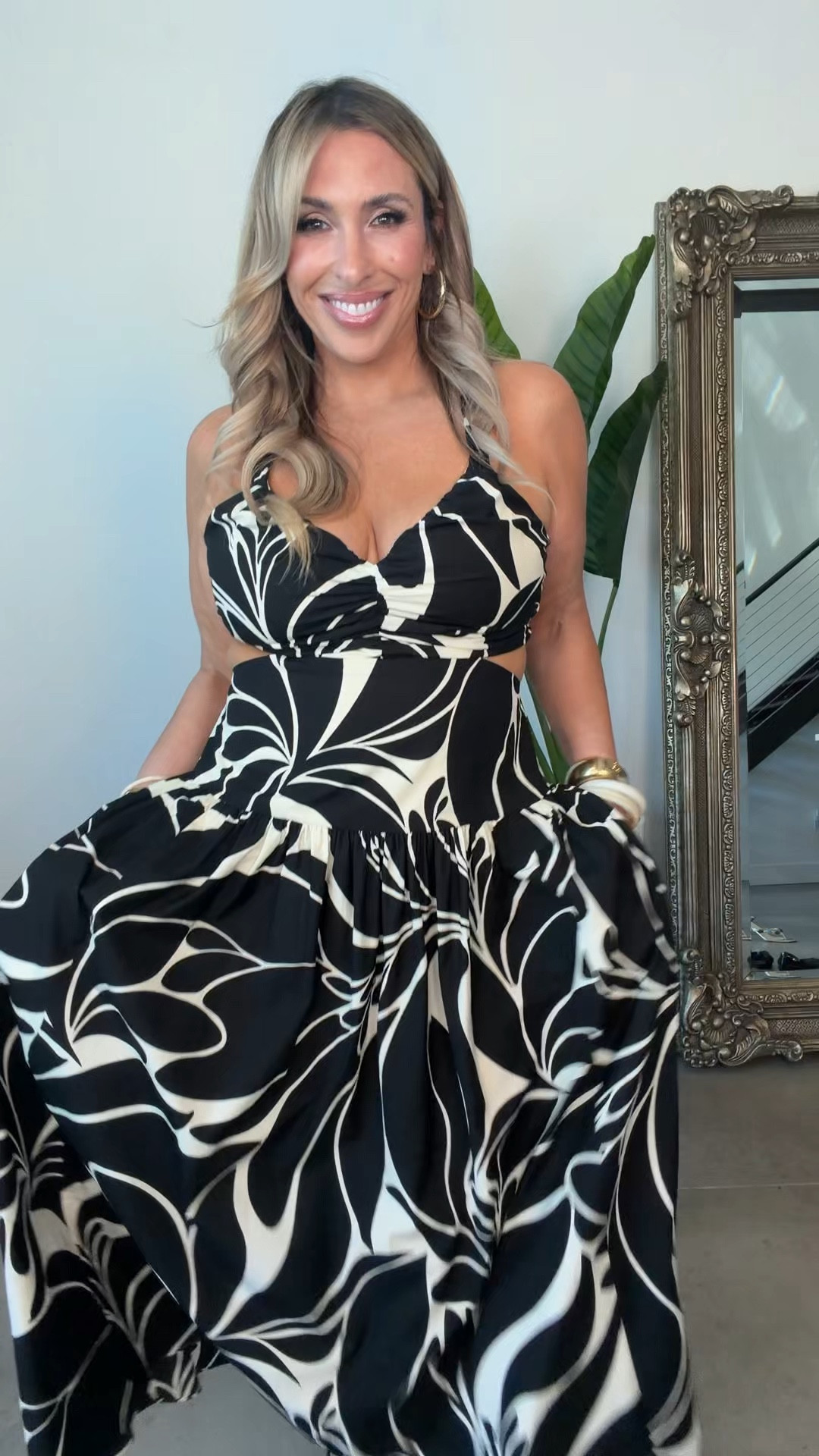 Versatile dress that can be dressed up or down. size L express dress (super cute) poplin fit and flare. cut outs on the size. smocked back to provide stretch in the bust. Paired with comfortable kitten heels 

@Express 

#LTKTall #LTKOver40 #LTKMidsize