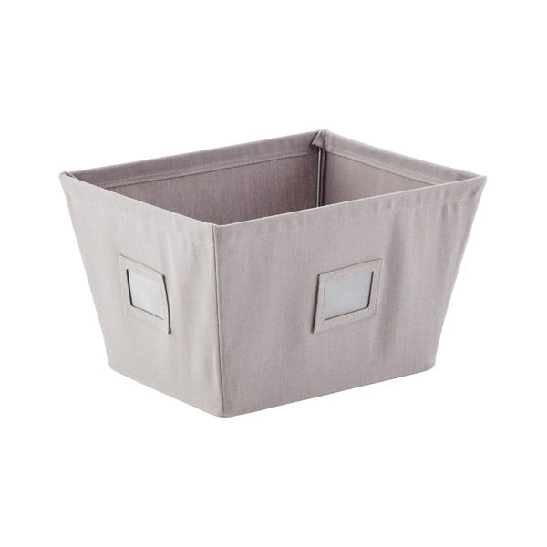 Grey Open Canvas Storage Bins with Labels | The Container Store
