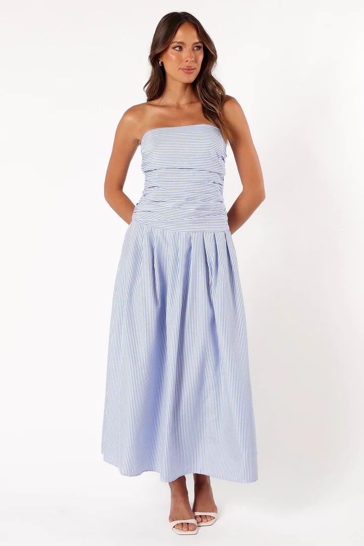 Avalee Strapless Maxi Dress - Blue Stripe | Petal & Pup (US)