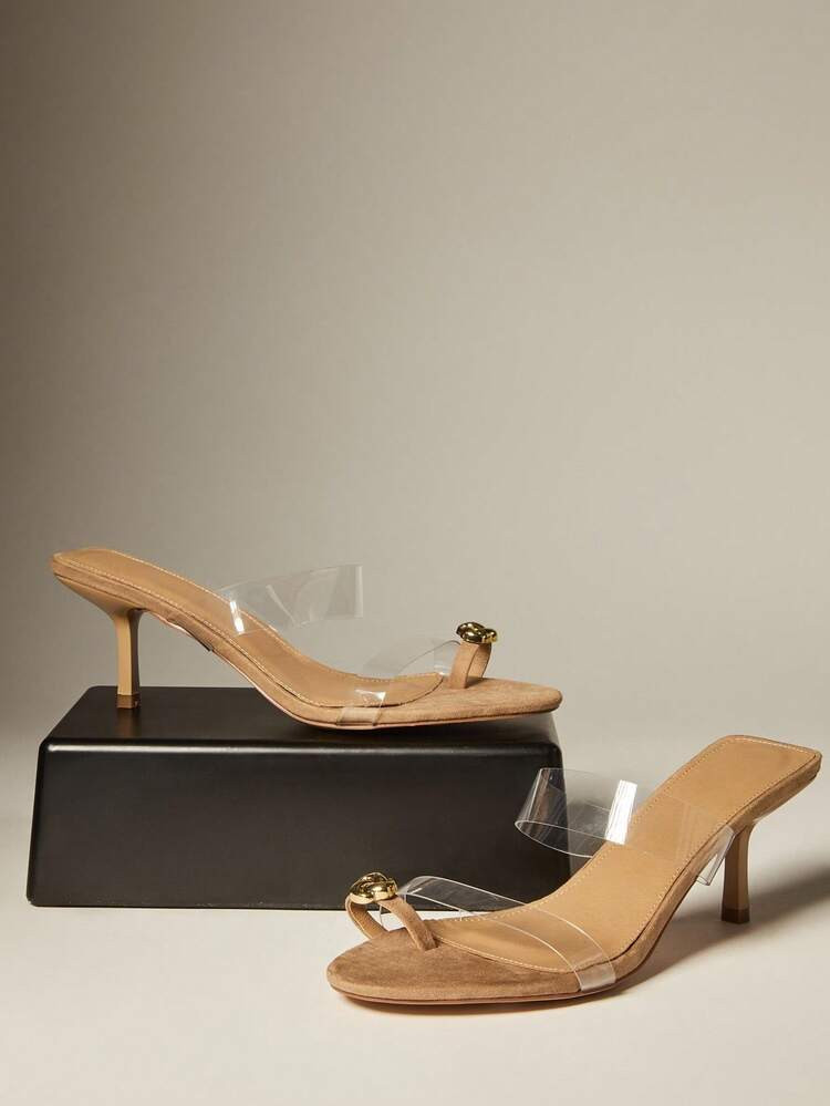 SHUZIA Women Gemstone Minimalist Casual Sexy Elegant Clear Suede Heeled Sandals | SHEIN
