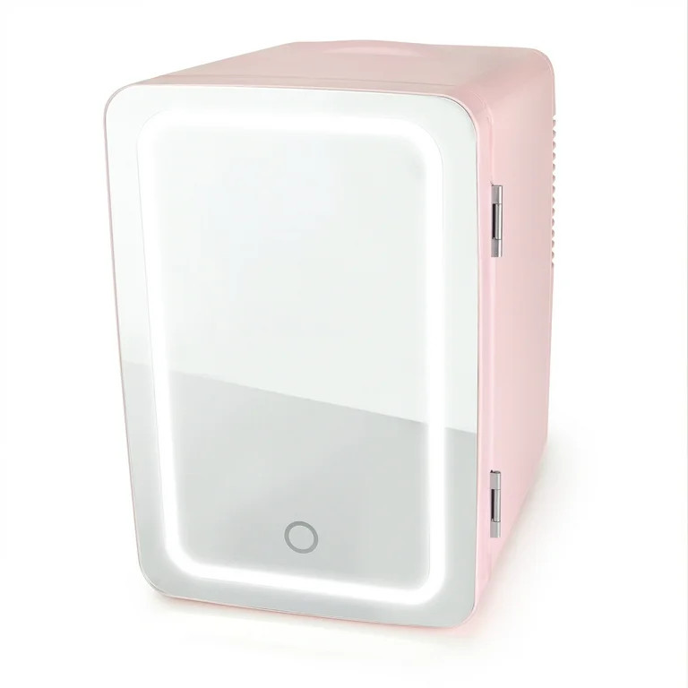 Personal Chiller LED Lighted Mini Fridge with Mirror Door, Coral - Walmart.com | Walmart (US)