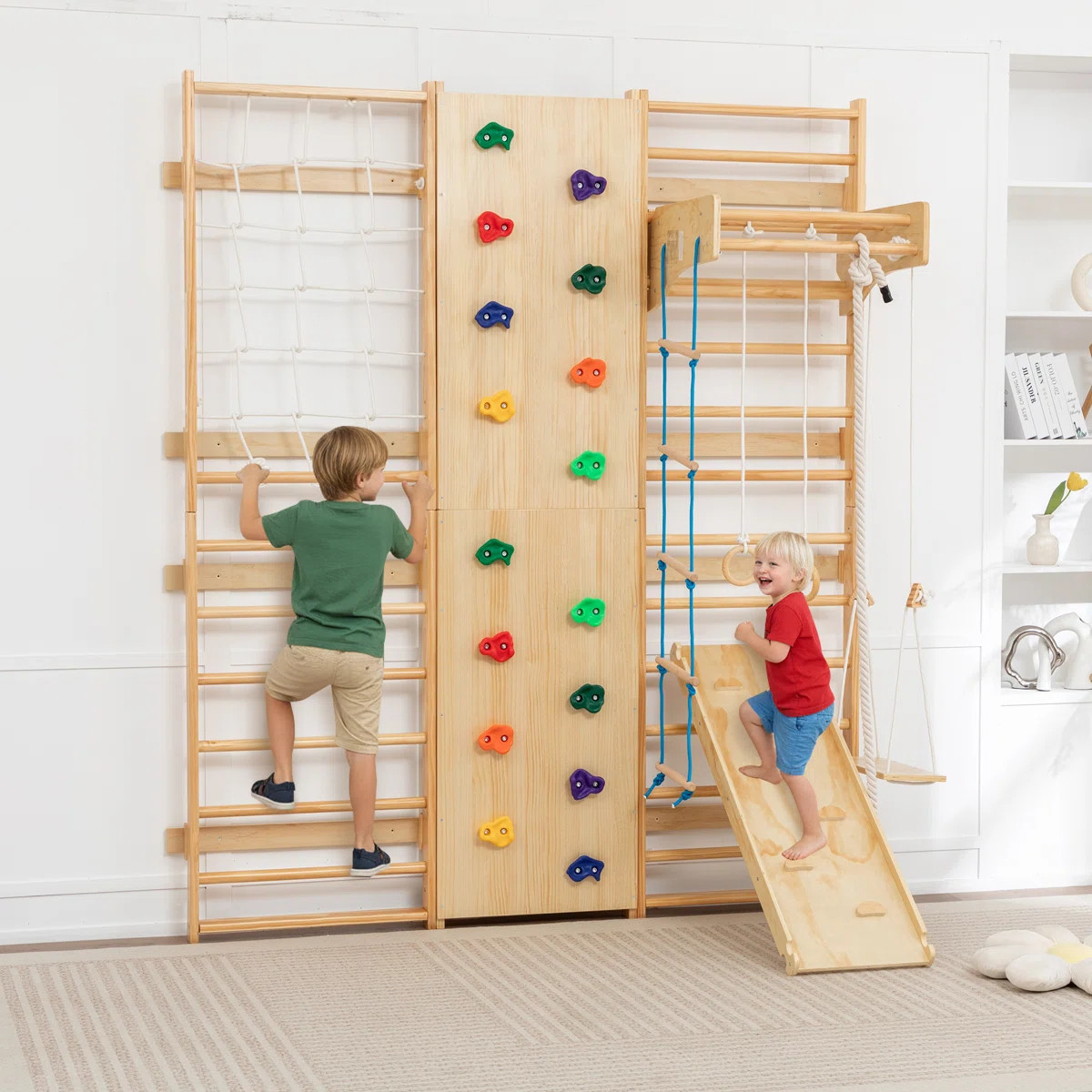 10-In-1 Swedish Ladder Wall Gym Solid Wood Gymnastic Stall Bars For Kids Adults, Indoor Jungle Gy... | Wayfair North America