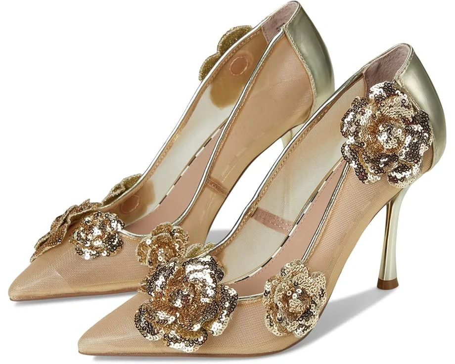 Women's Betsey Johnson Rossa Pump Gold Sequin Embellished Stiletto Heel ZOGG894 | Shop Simon