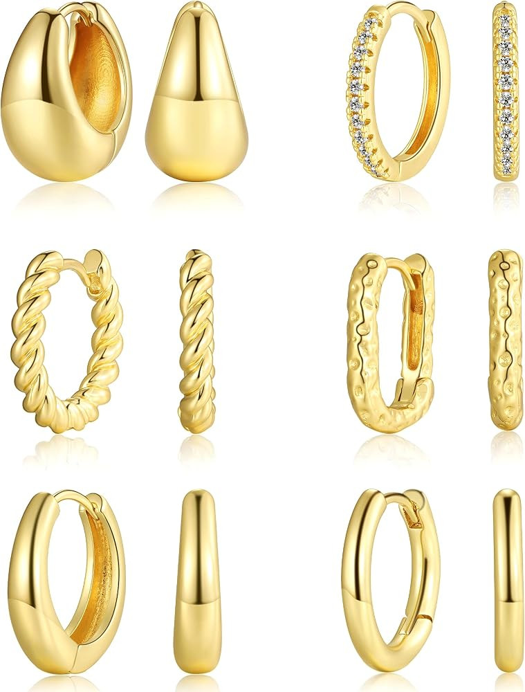 VIROMY Gold Hoop Earrings Set for Women Trendy, 14K Gold Plated Lightweight Small Gold/Silver Hoo... | Amazon (US)