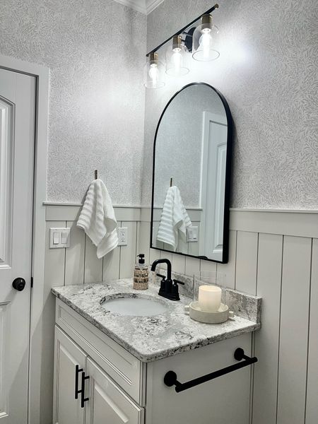 Bathroom refresh - new accessories and decor 

Black mirror / arch mirror / black faucet / moen / hand towels / threshold / Target / candle / hurricane candle / vanity light / soap dispenser / soap pump / wall hook / wall art / bathroom hardware 

#LTKfindsunder100 #LTKfindsunder50 #LTKhome