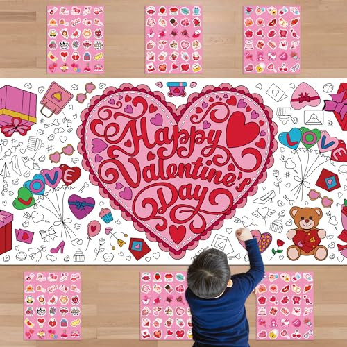 OHOME 91 PCS Valentines Stickers with Giant Coloring Poster - Valentines Day Crafts for Kids - Va... | Amazon (US)