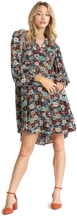 umgee USA Women's Floral Metallic Puff Sleeve Dress | Amazon (US)