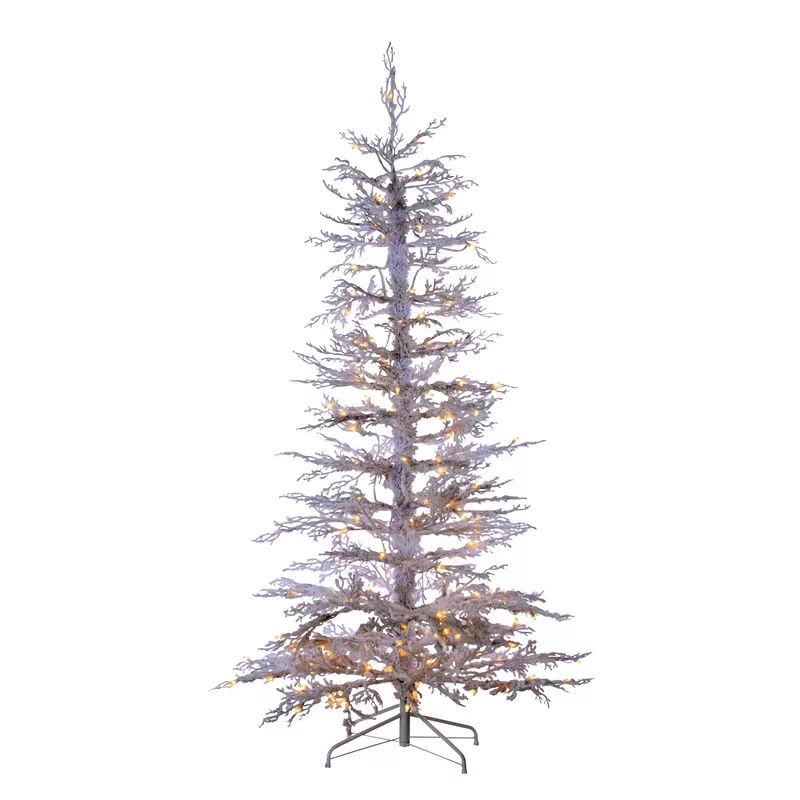 6.5' White Artificial Christmas Tree with 200 Clear Lights with Stand | Wayfair North America