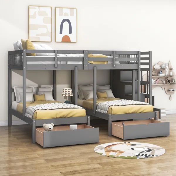 Enissa Full Over Twin & Twin 7 Drawers L-Shaped Bunk Beds | Wayfair North America