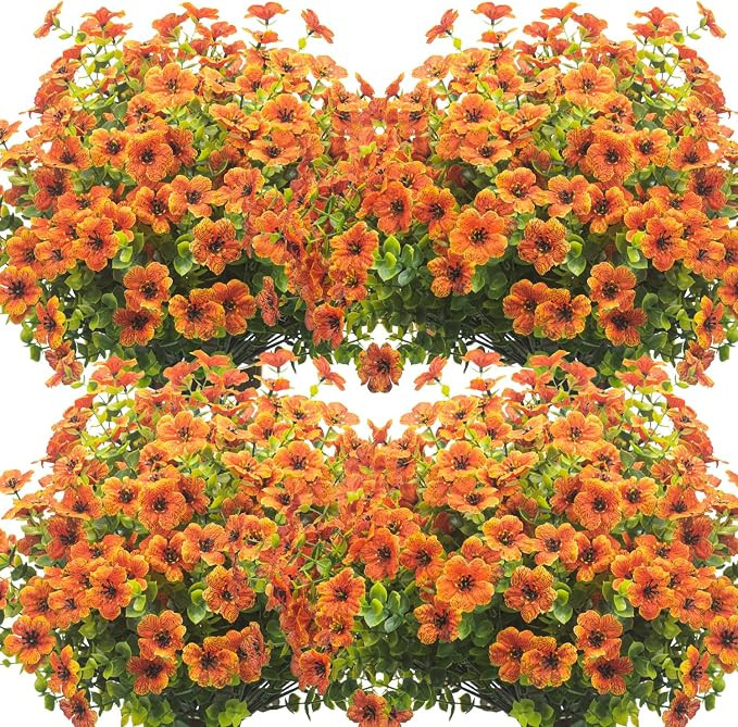 10 Bundles Artificial Fall Flowers Outdoor UV Resistant Fake Flowers(Orange) | Amazon (US)