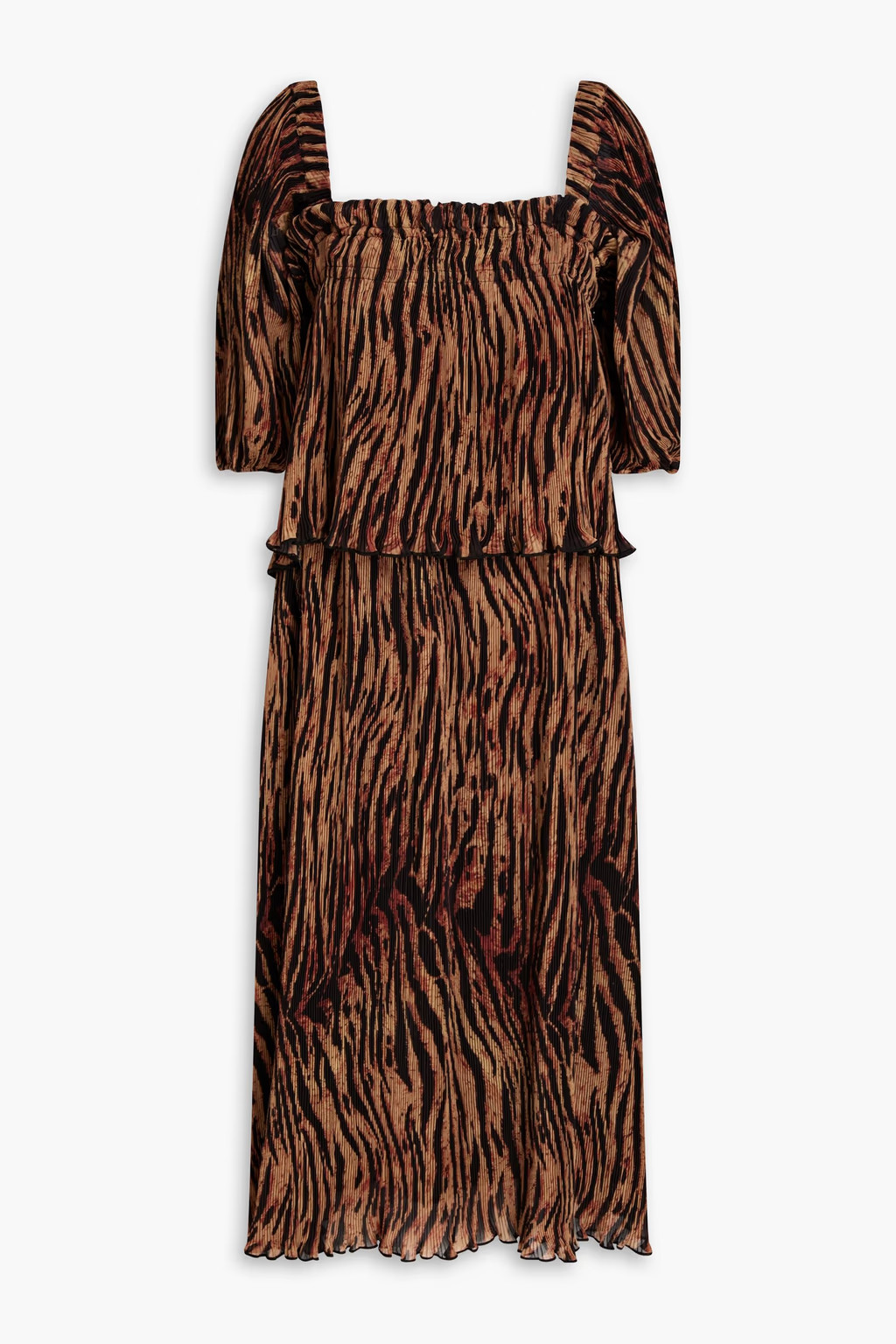 Layered tiger-print plissé-georgette midi dress | The Outnet (UK and Europe)