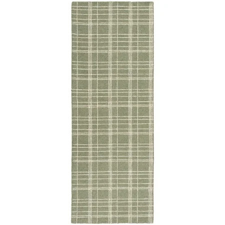 Better Homes & Gardens Lt Green Plaid Wool Indoor Runner Rug, 2'6"x7' | Walmart (US)