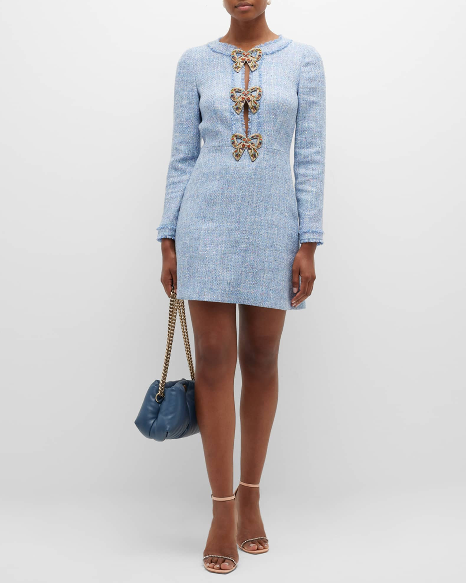 Saloni Camille Bows Short Tweed Dress | Neiman Marcus