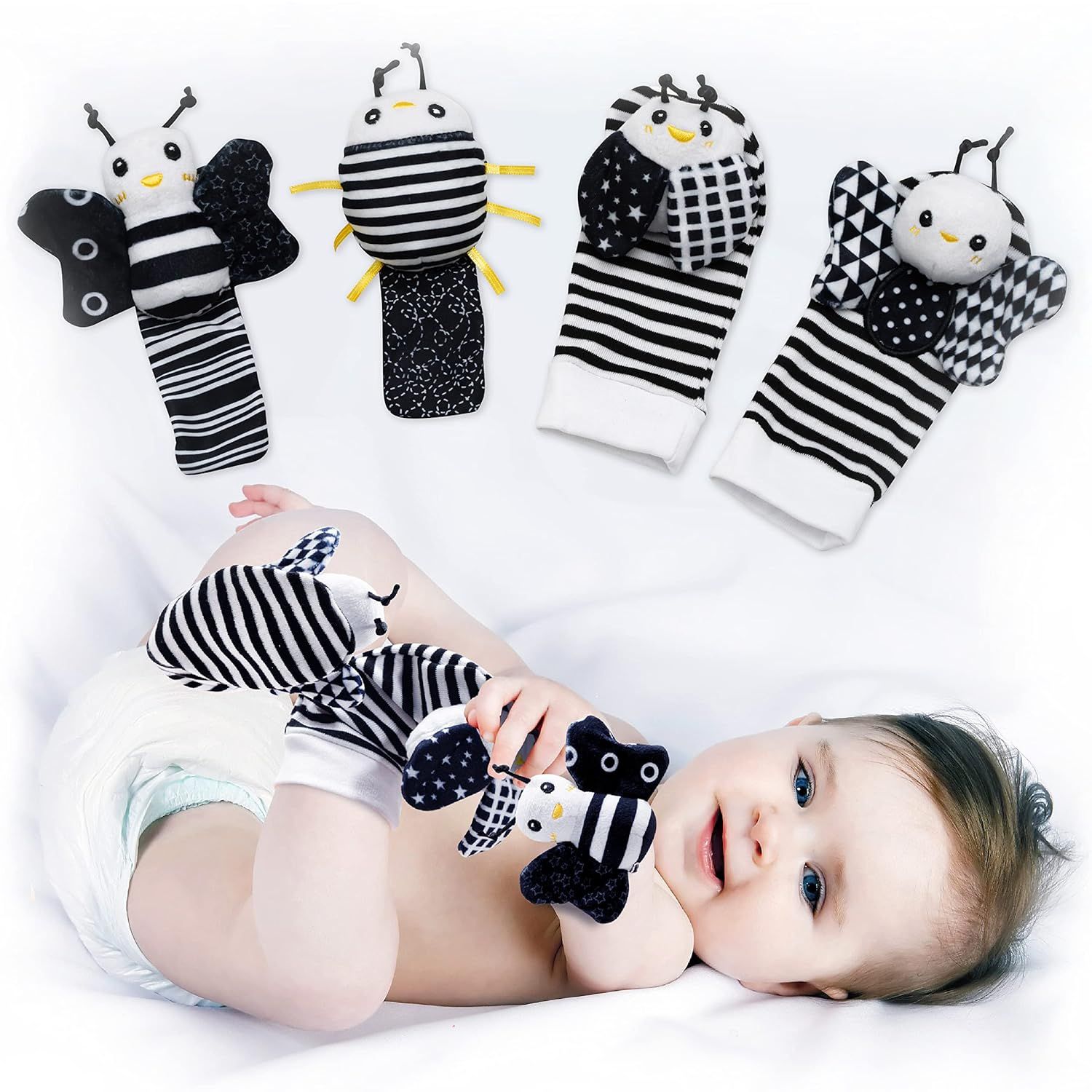 BABY K Baby Rattle Socks & Wrist Toys (Set E) - Newborn Toys for Baby Boy or Girl - Brain Develop... | Amazon (US)