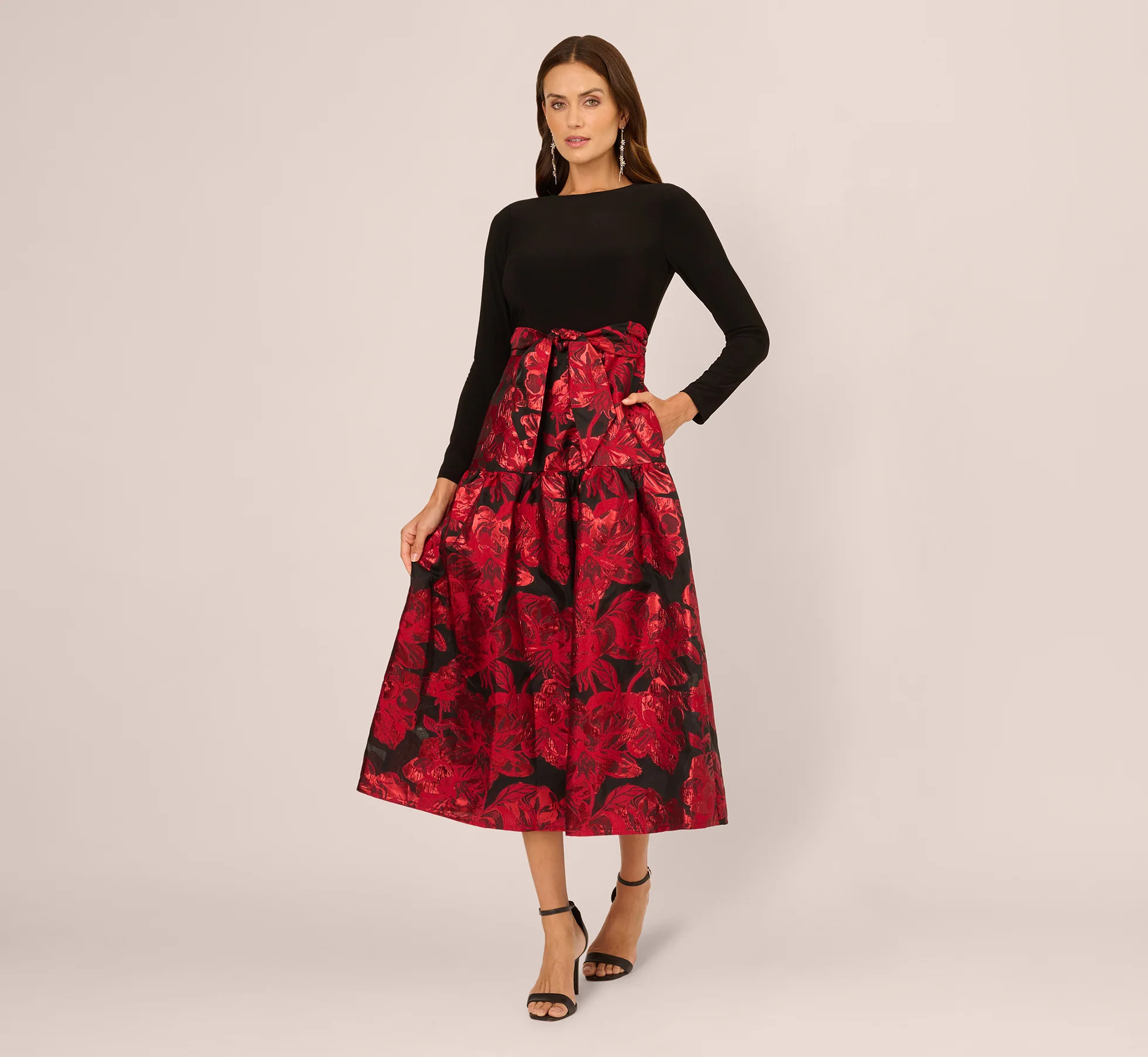 Combo Floral Jacquard Dress In Black Red | Adrianna Papell