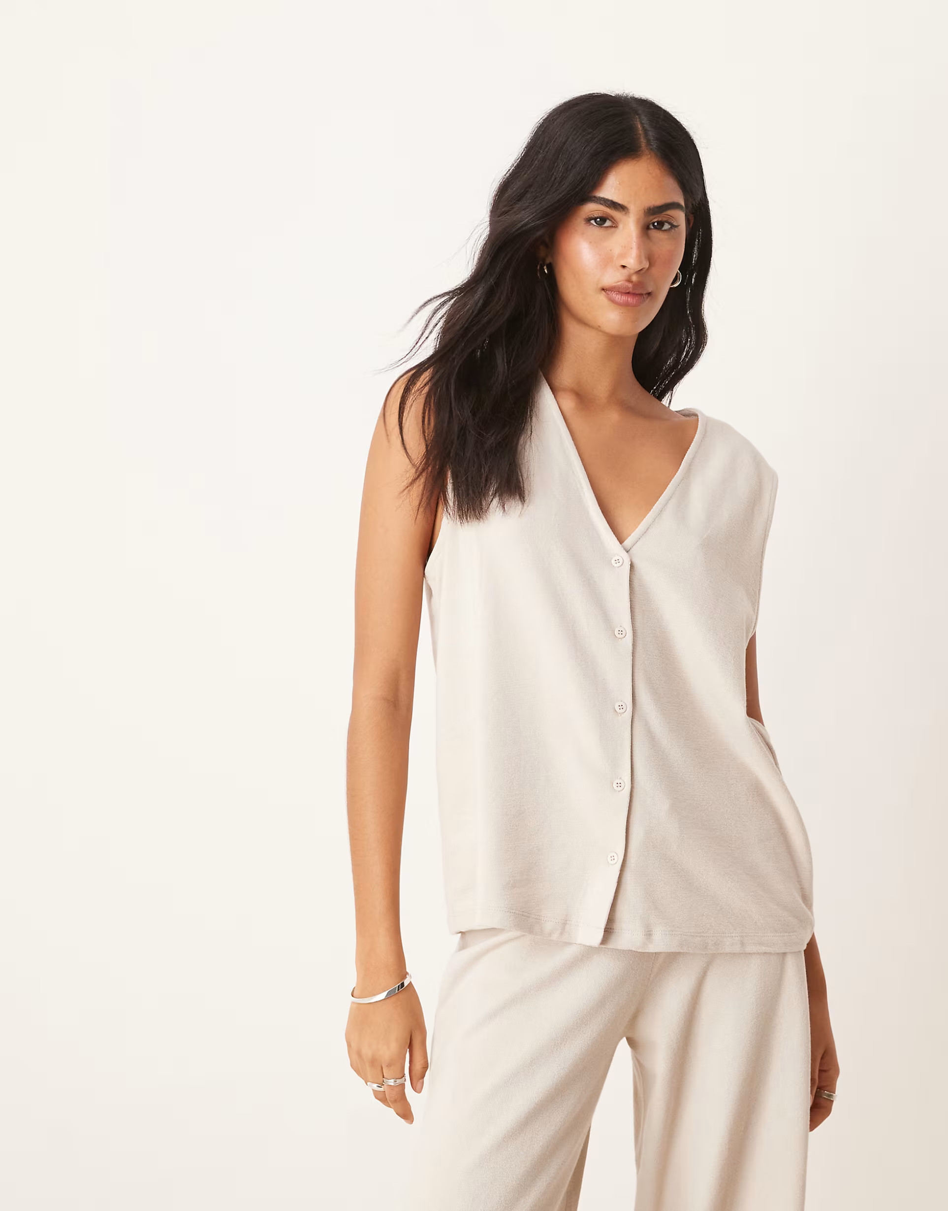 ASOS DESIGN textured knit oversized waistcoat co-ord in stone | ASOS | ASOS (Global)