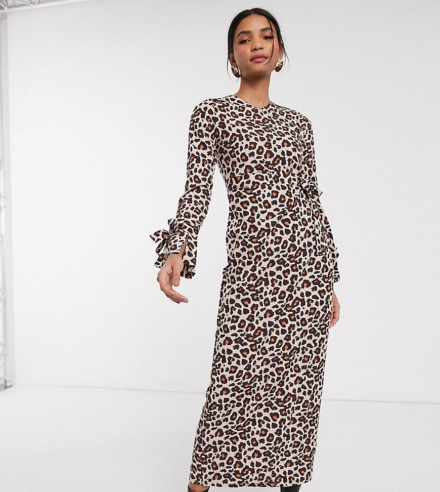 Verona long sleeve maxi wrap dress in leopard print-Stone | ASOS (Global)
