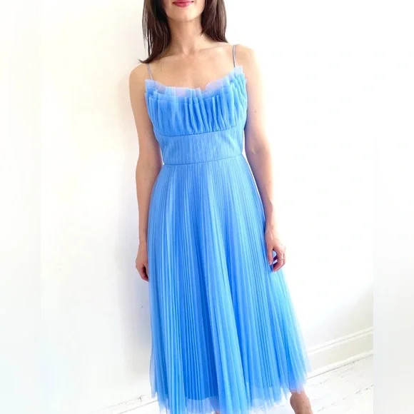 Monique Lhullier Tulle Midi dress in hyacinth blue NWT | Poshmark