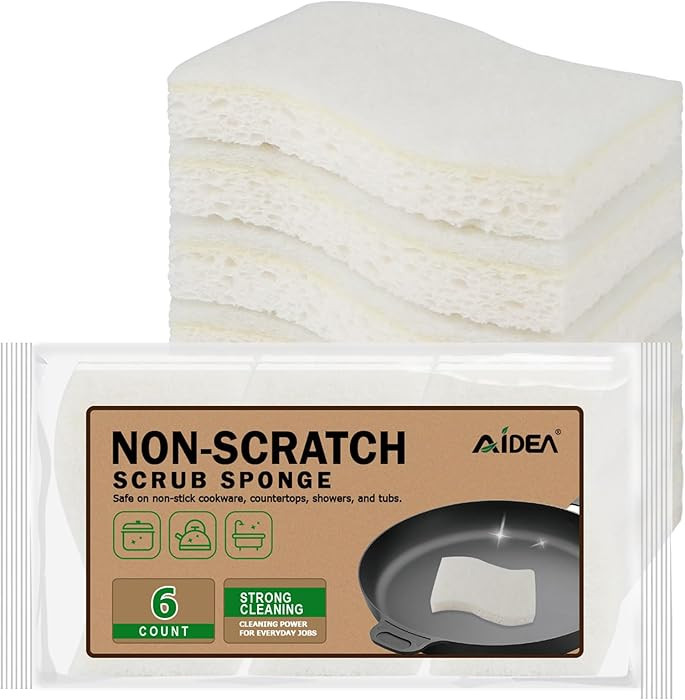 AIDEA Non-Scratch Scrub Sponges-6Count, Sponges Kitchen, Natural Sponges for Non-Stick Cookware, ... | Amazon (US)