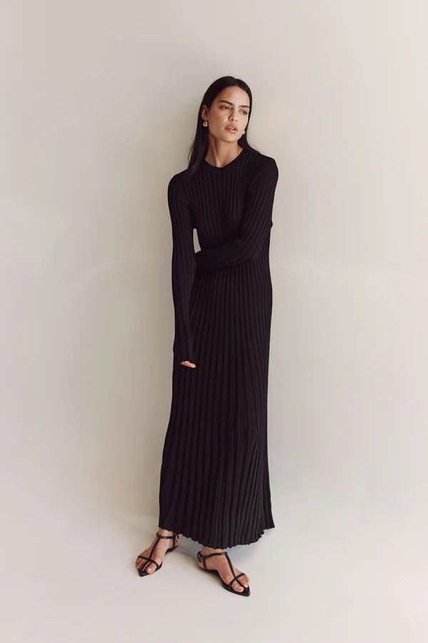 ADA BLACK LONG SLEEVE MIDI DRESS | DISSH