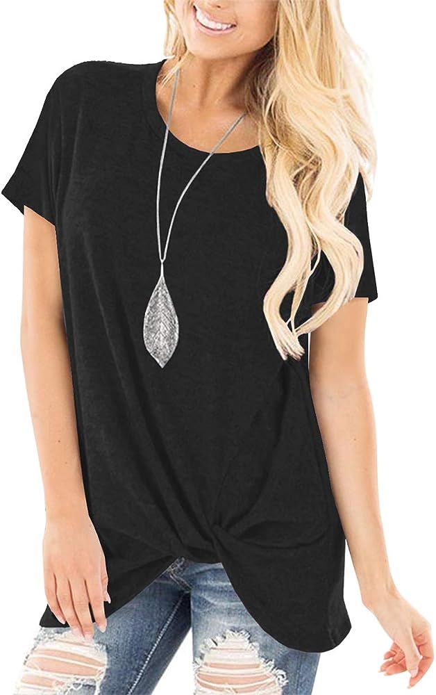 SAMPEEL Women's Casual Shirts Twist Knot Tunics Tops | Amazon (US)