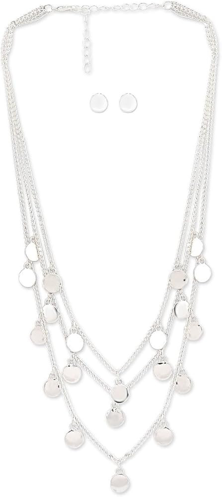 Multi-Strand Pearl and Bead Necklace with Earrings Set, 18 in, Silver, gift for her | Amazon (US)