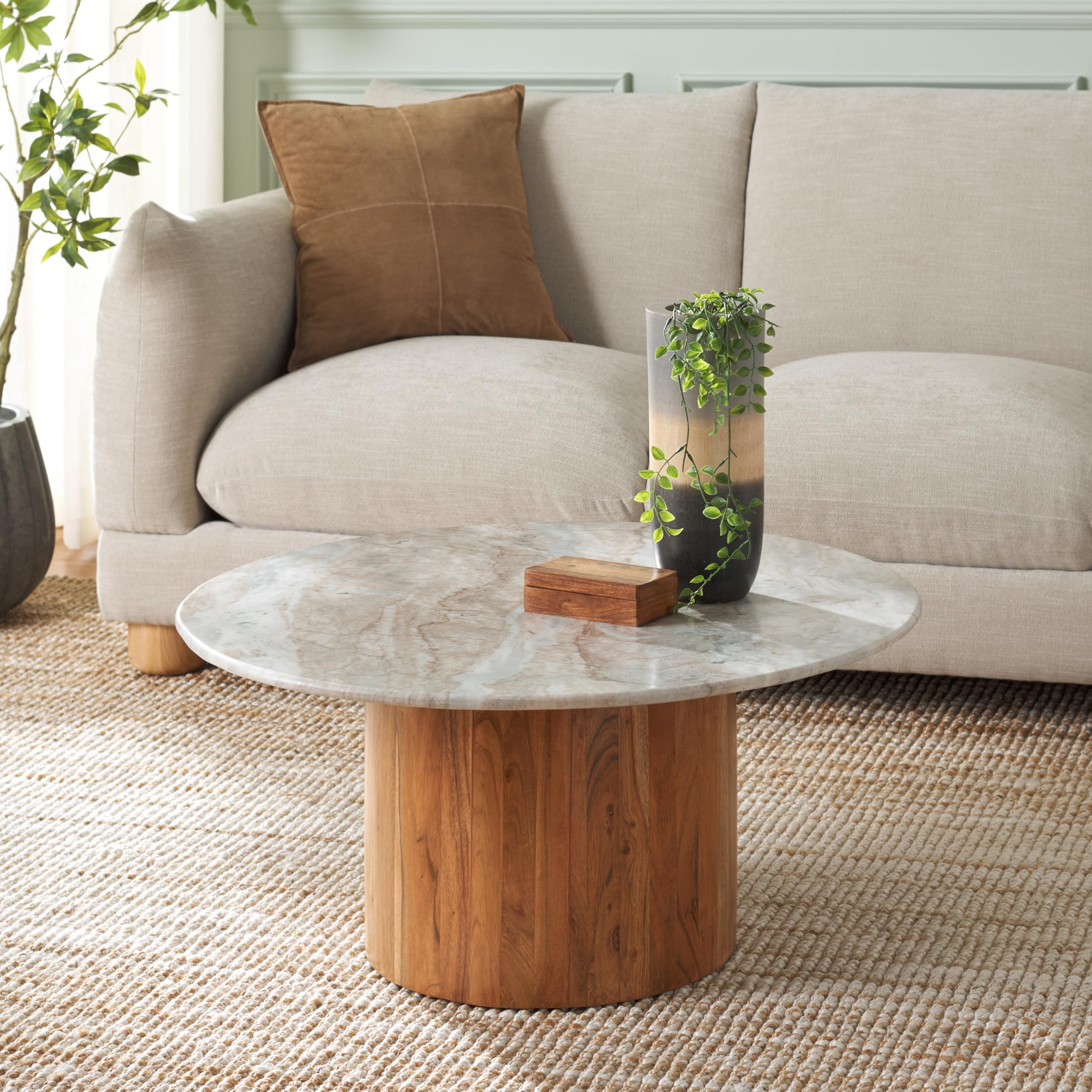 SAFAVIEH Home Collection - Augsburg Coffee Table, Round Marble Top with Pedestal Wood Base, Fully... | Amazon (US)