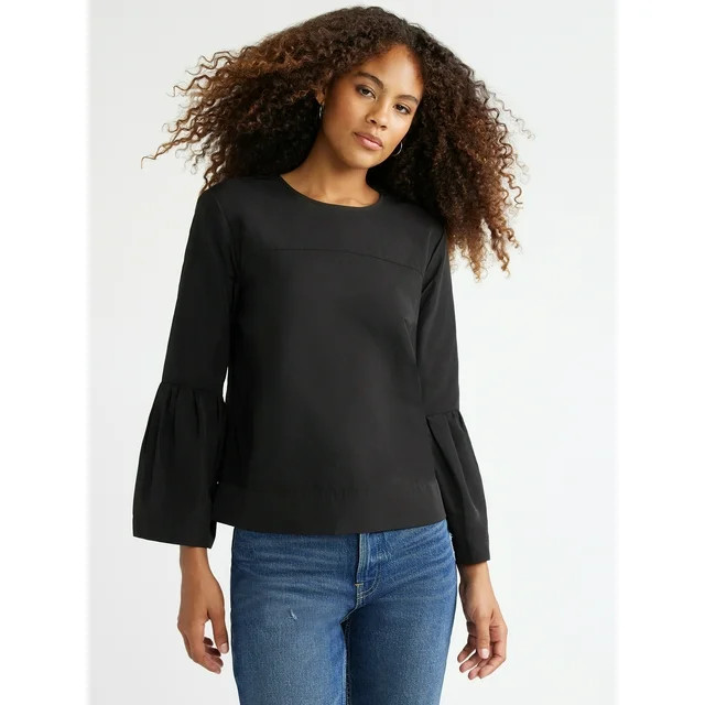Free Assembly Women's Top with Long Bell Sleeves, Sizes XS-XXXL - Walmart.com | Walmart (US)