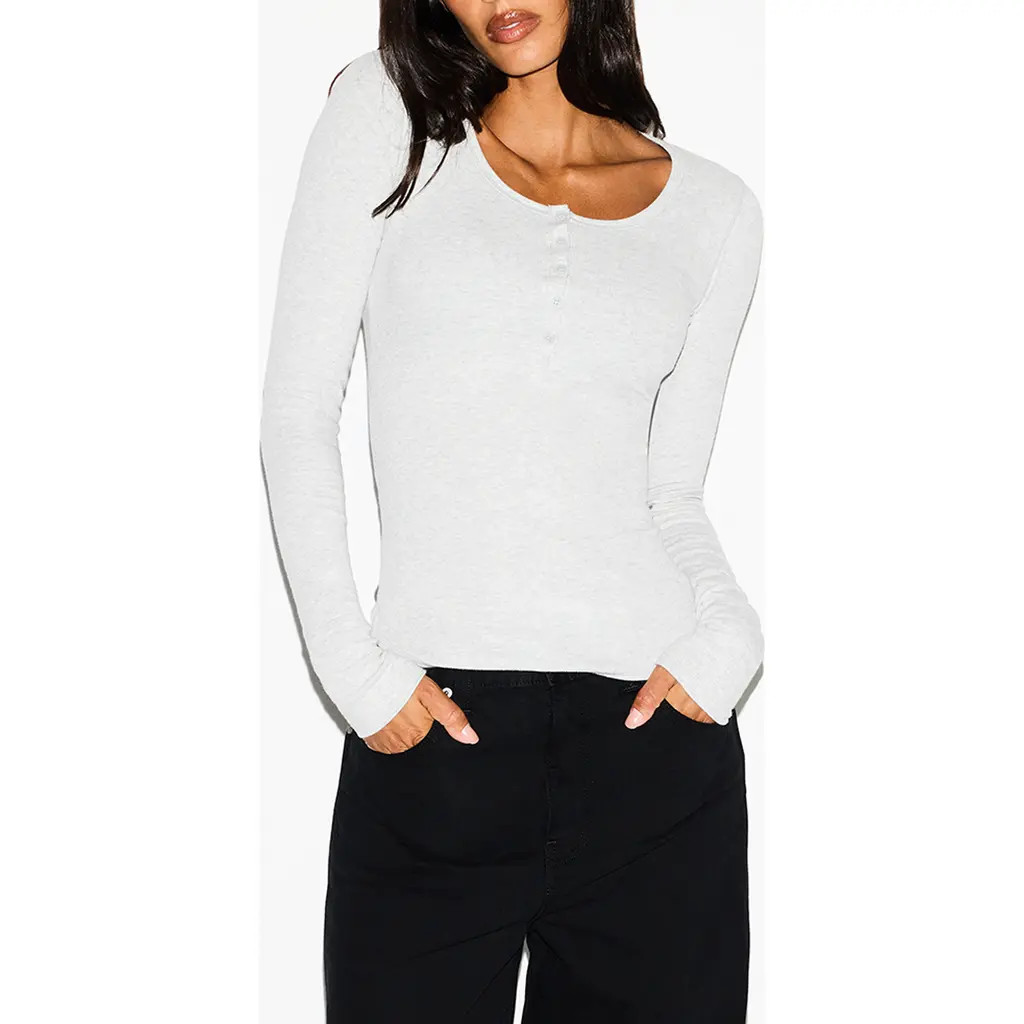 SKIMS Cotton RIb Scoop Neck Henley in Light Heather Grey at Nordstrom, Size Medium | Nordstrom