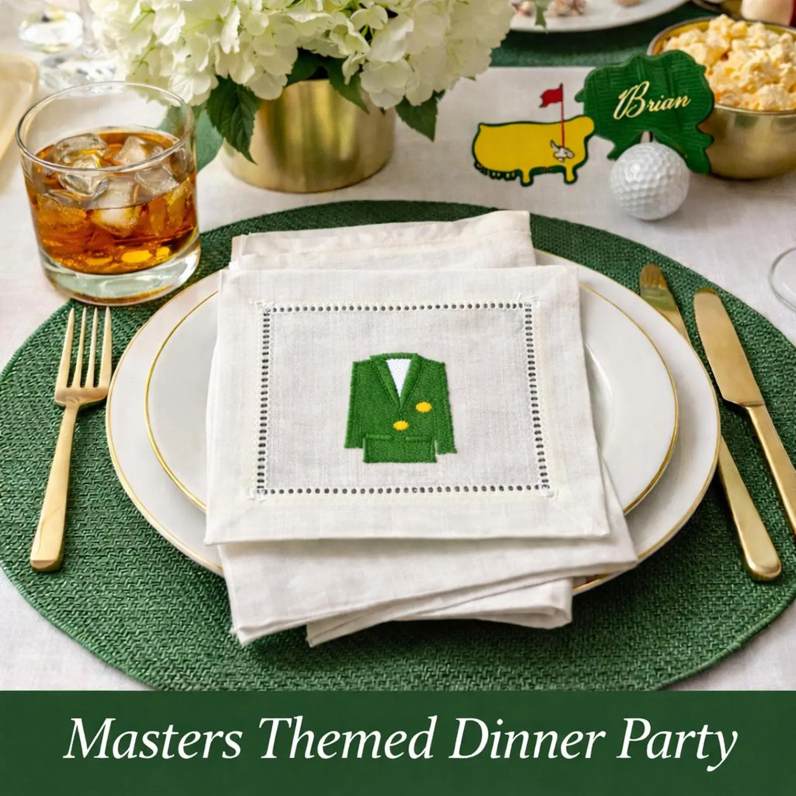 Embroidered Green Jacket Linen Cocktail Napkins | Masters Golf Party Set | Etsy (US)