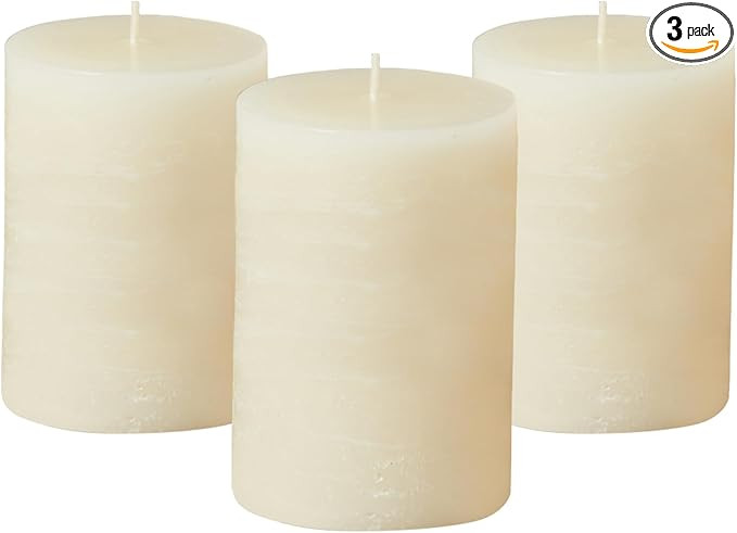 Simply Soson 3x4 inch Ivory Pillar Candles Set of 3, Rustic Texture, Unscented Ivory Candles, Dri... | Amazon (US)