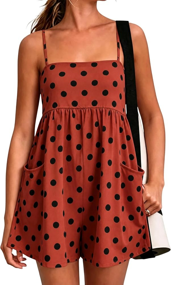 Yeokou Women\u2019s Polka Dot Romper Spaghetti Strap Wide Leg Shorts Overall Casual Summer Beach ... | Amazon (US)