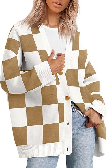 LILLUSORY Women's Cardigan 2023 Open Front Oversized Button Lightweight Sweaters V Neck Loose Cardig | Amazon (US)