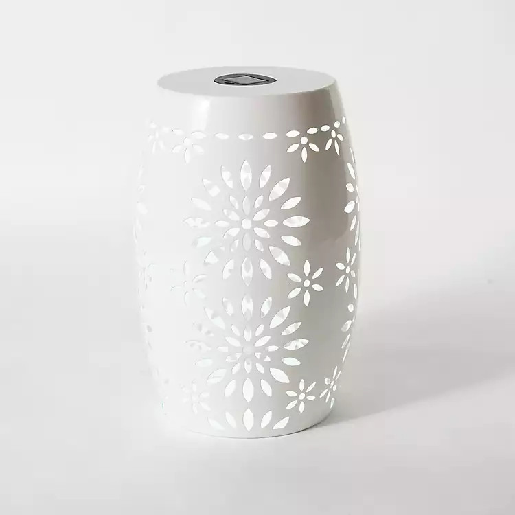 New! White Floral Solar Light Outdoor Stool | Kirkland's Home