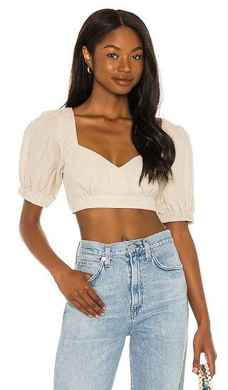Cecile Linen Crop Top in Natural | Revolve Clothing (Global)