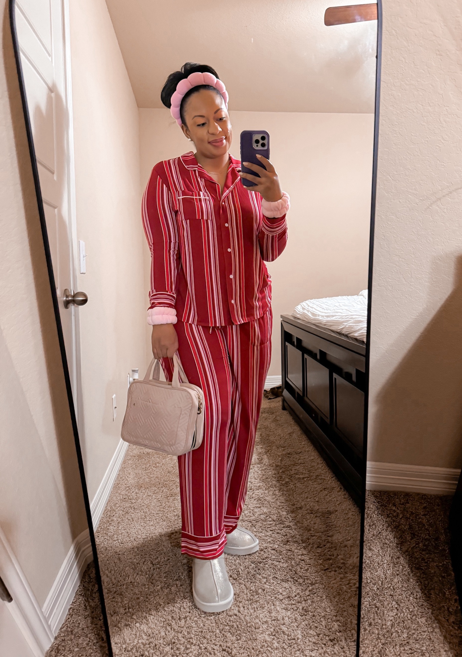 Clog slippers, red striped pajama set, cosmetic bag, spa headbandd

#LTKstyletip #LTKbeauty #LTKmidsize