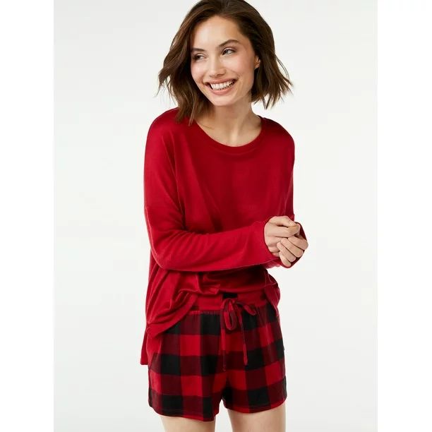 Joyspun Women’s Long Sleeve Top and Shorts Pajama Set, 2-Piece, Sizes up to 3X - Walmart.com | Walmart (US)