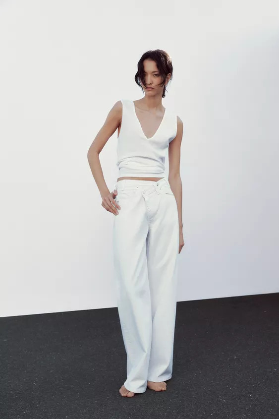 TRF HIGH-RISE WIDE LEG CROSSOVER WAIST JEANS | Zara US