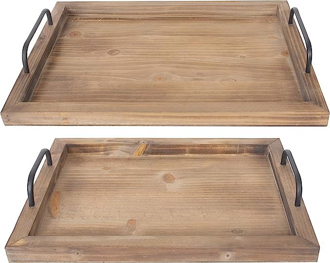 Amazon.com | Besti Rustic Vintage Food Serving Trays (Set of 2) | Nesting Wooden Board with Metal... | Amazon (US)
