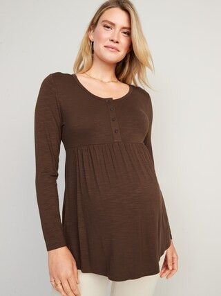 Maternity Slub-Knit Long-Sleeve Peplum-Hem Henley T-Shirt | Old Navy (US)
