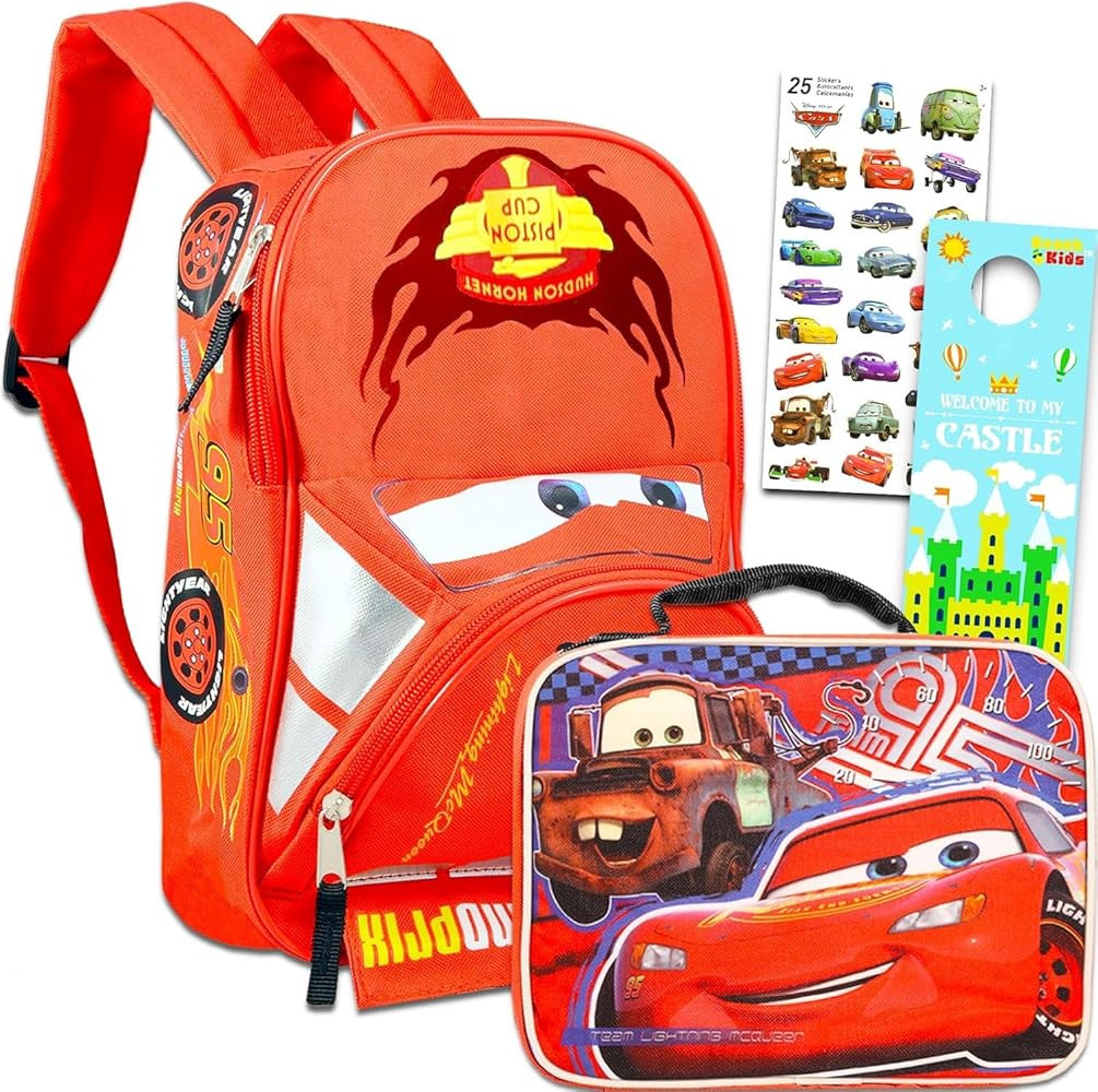 Disney Cars Backpack with Lunch Box Set - Bundle with 16” Lightning McQueen Backpack, Cars Lunc... | Amazon (US)