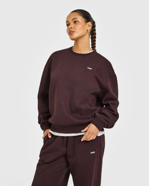 Foundations Crew Neck Sweatshirt with Grey Logo 
 Plum Brown | Oner Active (UK / US)
