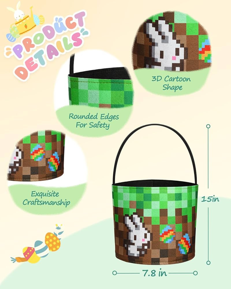 Cute Themed Easter Basket - Large Empty Felt Basket with Handle, Personalized Name Tag Patch, Per... | Amazon (US)