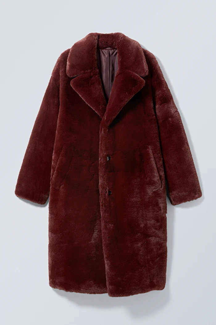 Albin Faux Fur Coat - Dark Red - Weekday GB | Weekday
