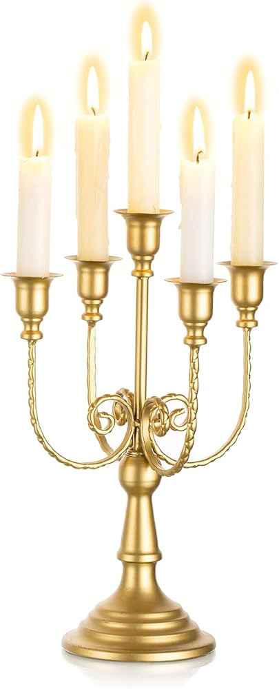 Sziqiqi Gold Candlestick Holder Candelabra - Taper Candle Holders for Wedding Centerpiece 5-Arms ... | Amazon (US)