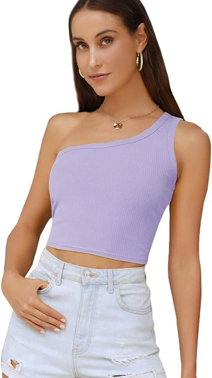 Verdusa Women's Sexy One Shoulder Sleeveless Ribbed Crop Top | Amazon (US)