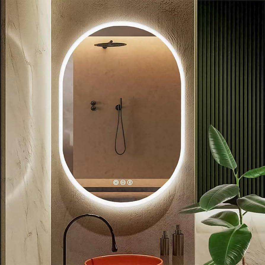 S'bagno 24 x 36 LED-Oval-Bathroom-Mirror with Bluetooth Speaker, Wall-Mounted-Lighted-Mirror, Ant... | Amazon (US)