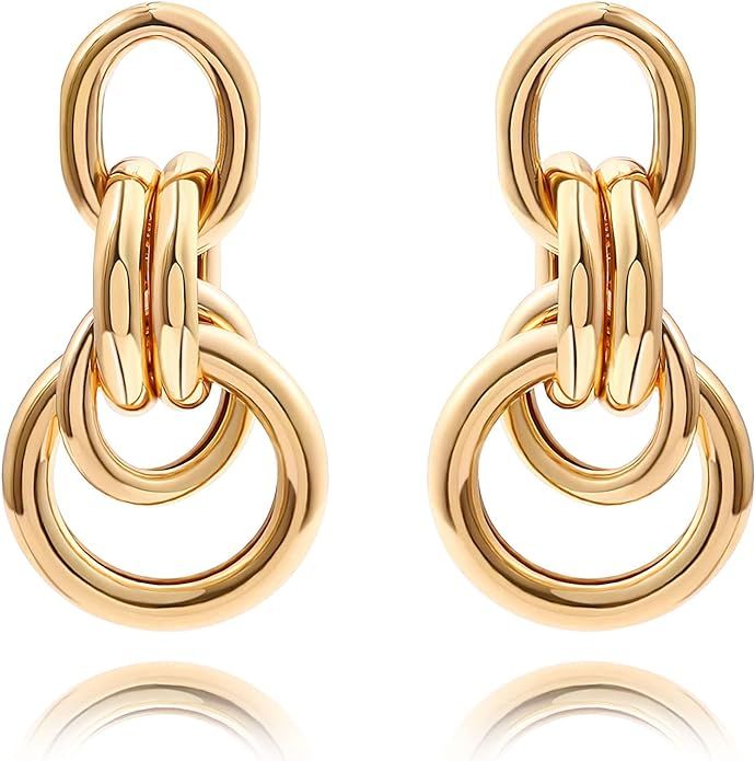 18K Gold Drop Dangle Earrings for Women Geometric Circle Paper Clip Chain Dangle Earrings Dainty ... | Amazon (US)