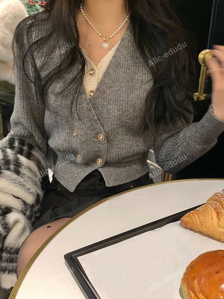 Effen dubbelrijs cropped vest, tops met lange mouwen | SHEIN